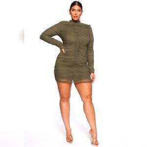 Fashion Nova Khaki Ruched Mini Dress